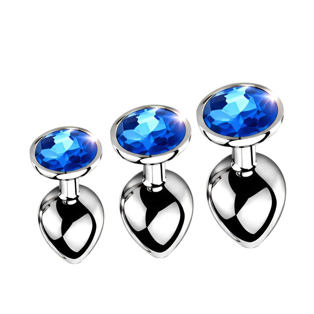 Desiredrops Anaalplug Set – 3 Maten – Aluminiumlegering – Blauwe Siersteen