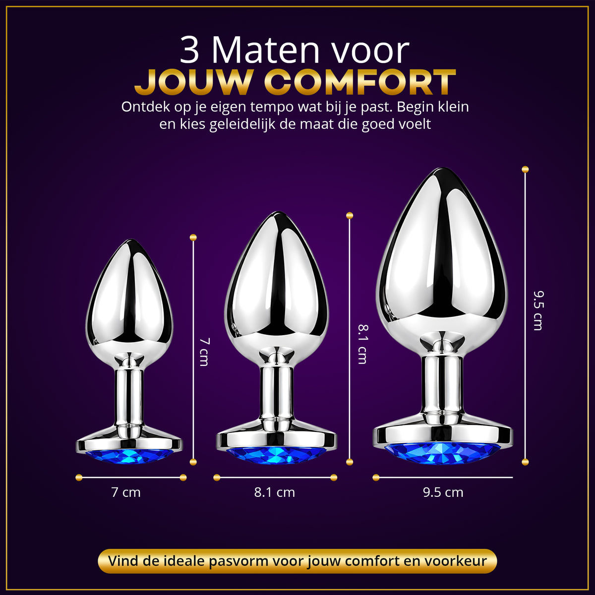 Desiredrops Anaalplug Set – 3 Maten – Aluminiumlegering – Blauwe Siersteen