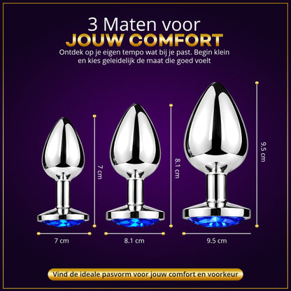 Desiredrops Anaalplug Set – 3 Maten – Aluminiumlegering – Blauwe Siersteen
