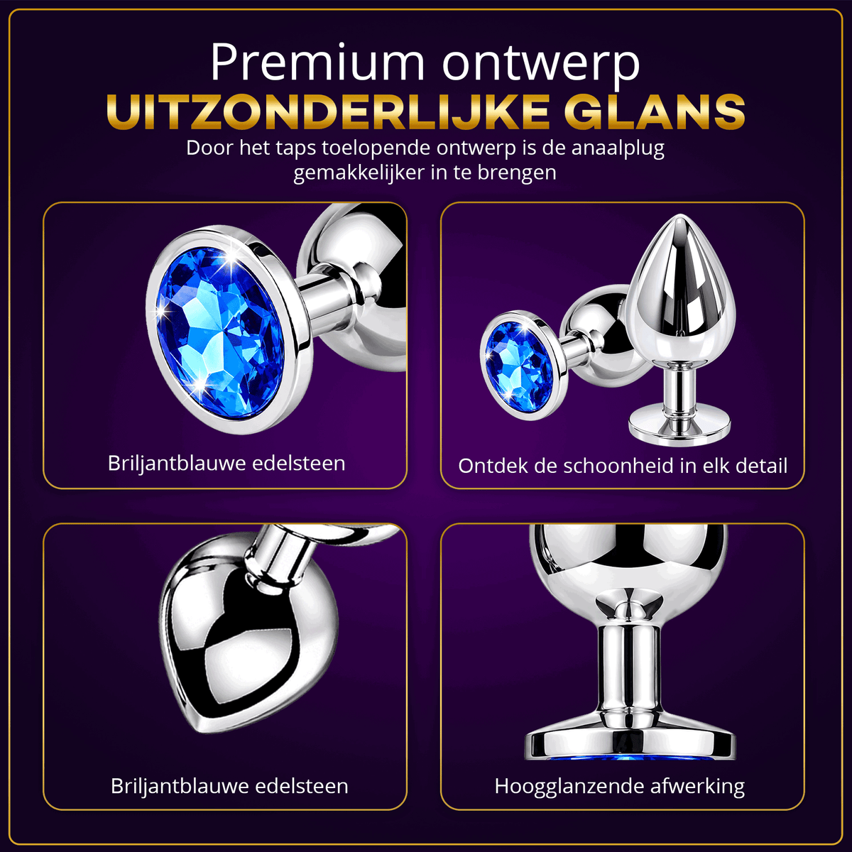 Desiredrops Anaalplug Set – 3 Maten – Aluminiumlegering – Blauwe Siersteen