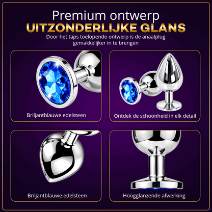 Desiredrops Anaalplug Set – 3 Maten – Aluminiumlegering – Blauwe Siersteen