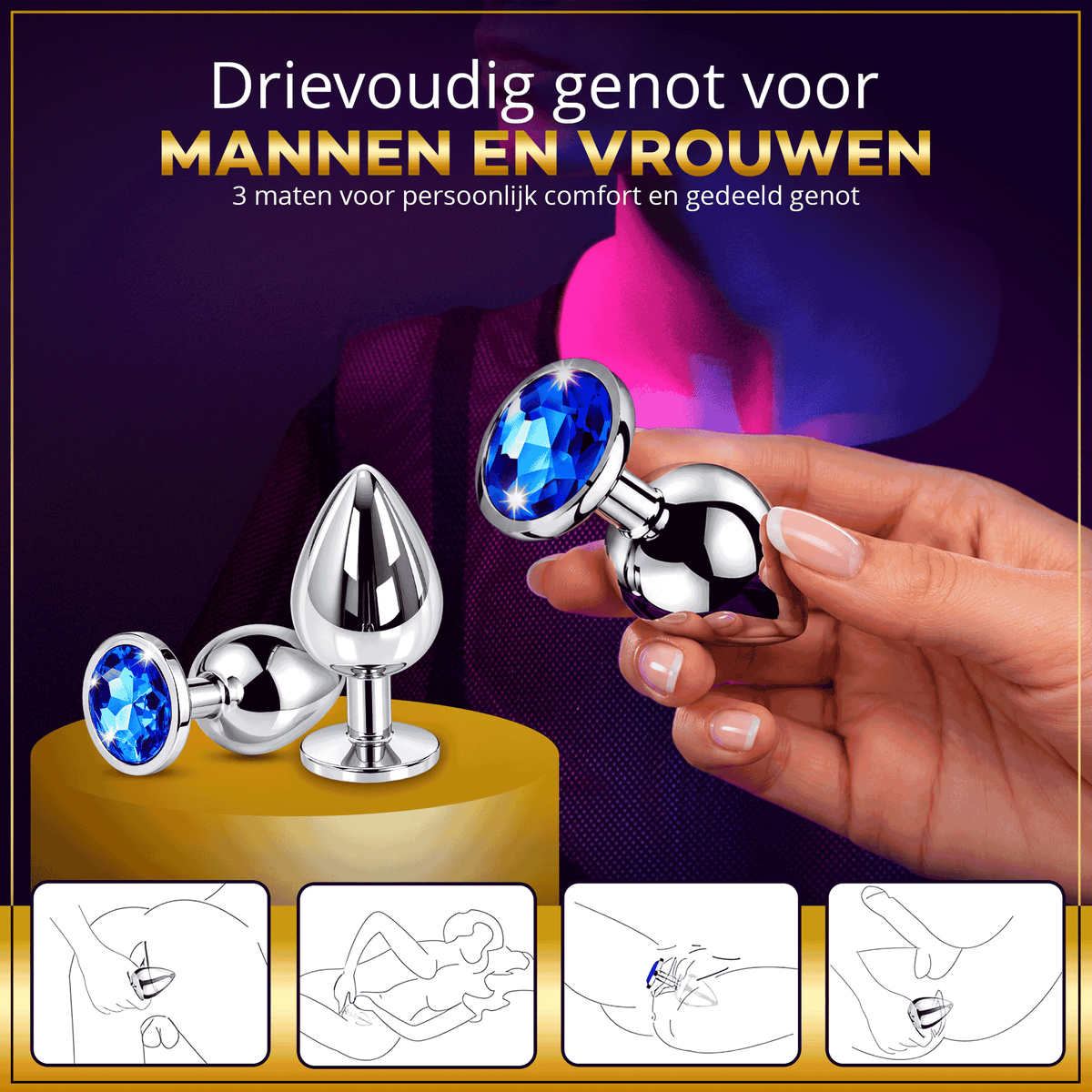 Desiredrops Anaalplug Set – 3 Maten – Aluminiumlegering – Blauwe Siersteen