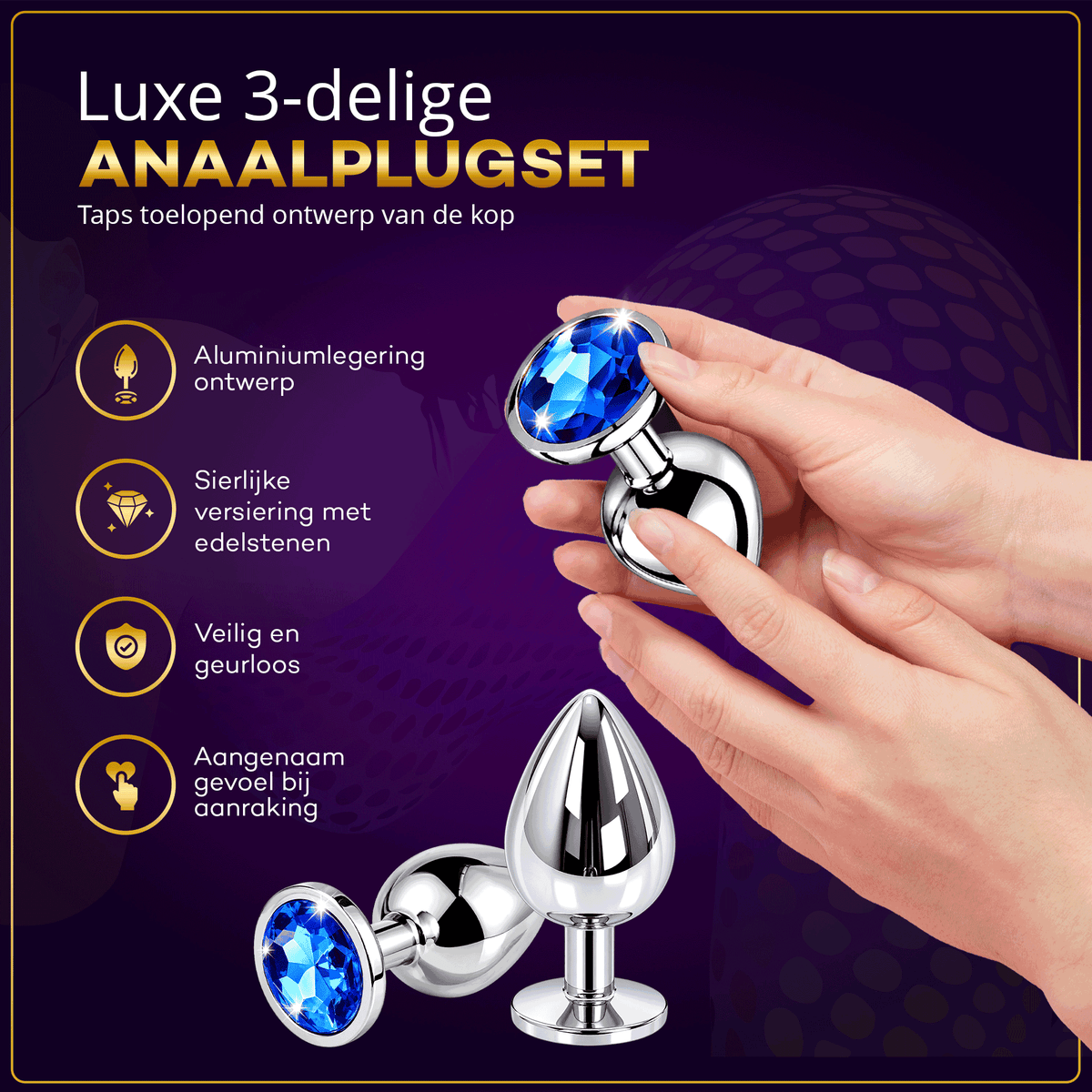 Desiredrops Anaalplug Set – 3 Maten – Aluminiumlegering – Blauwe Siersteen