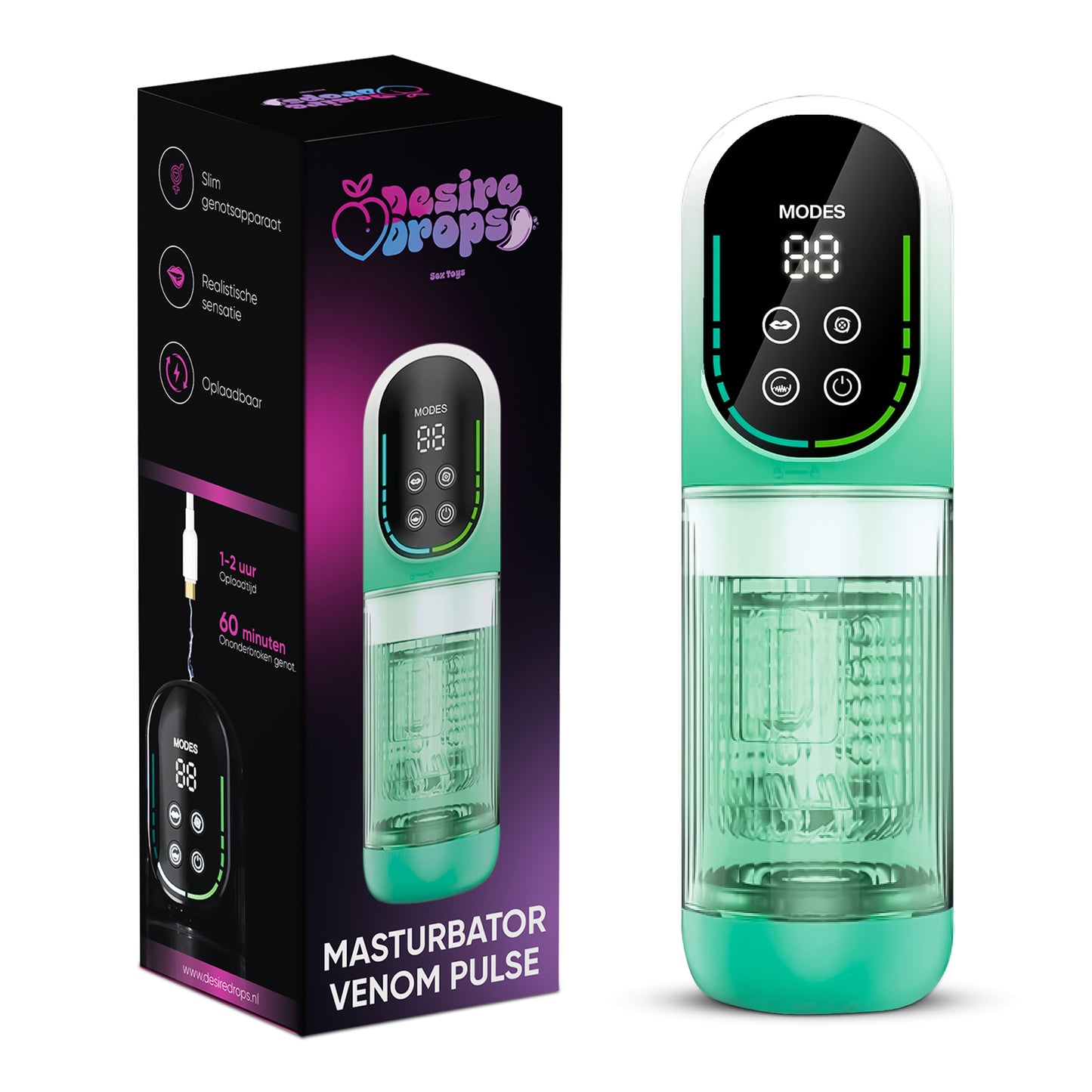 Desiredrops® Venom Pulse – Automatische Masturbator met LCD Display & Vacuumfunctie